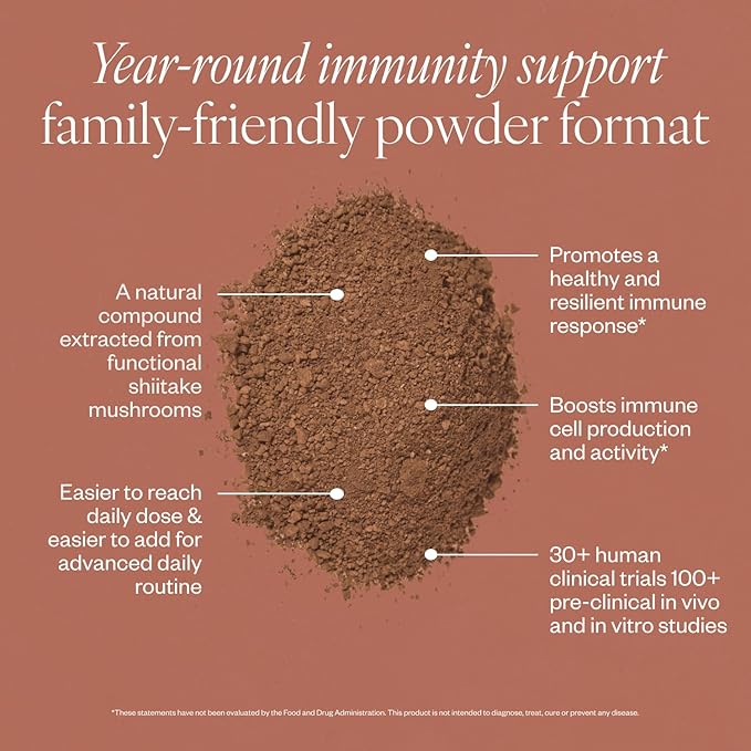 SHII AHCC Daily Immunity Powder, 2.1 Oz - Vegan, Gluten-Free Immune Support Supplement with AHCC, Easy-to-Mix Shiitake Mushroom Powder for Quick Absorption, Promotes Immune Response & Cellular Health