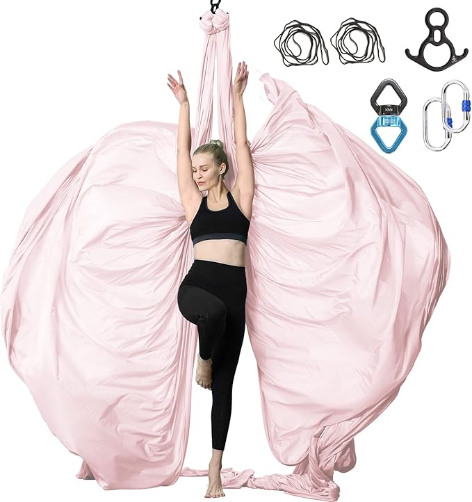 Aerial Silks Yoga Swing Set - 9/11 Yards Aerial Yoga Hammock Kit Anti-Gravity Flying for Fitness, Low/Non Stretch Nylon Tricot Fabric Hardware Included for Dance