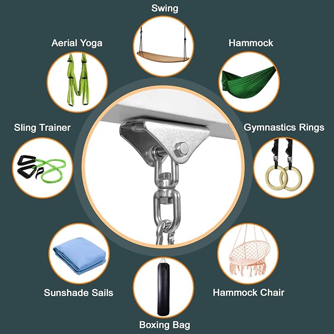 Yes4All Punching Bag Hanger, Stainless Steel Swivel Chain with 4 Snap Hooks for Heavy Bag, Gym Swing, Trapeze, and Hammock