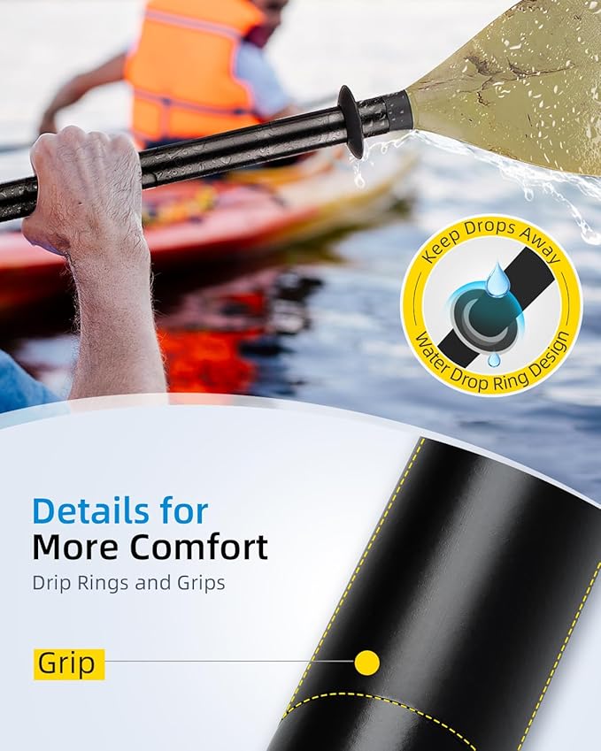 OCEANBROAD Kayak Paddle 86in/218cm, 90.5in/230cm Alloy Shaft 2-Piece Floatable Kayak Oar for Kayaking Canoeing Boating