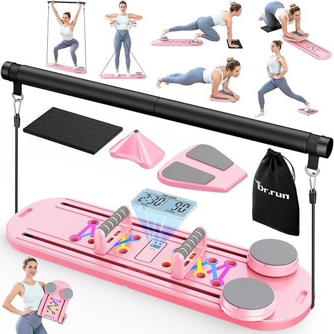 Pilates Board, Pilates Reformer Set, 7 in 1 Multifunctional Pilates Reformer Machine with Timer, Portable Foldable Pilates Board for Home Workout, Pilates Kit with Storage Bag