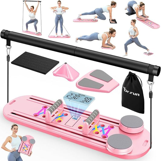 Pilates Board, Pilates Reformer Set, 7 in 1 Multifunctional Pilates Reformer Machine with Timer, Portable Foldable Pilates Board for Home Workout, Pilates Kit with Storage Bag