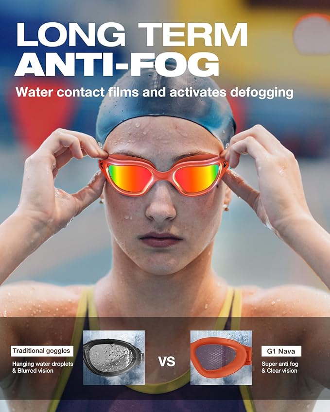 ZIONOR G1 Nava Super Anti-Fog Unisex Swim Goggles Mirror/Bright Smoke Lens