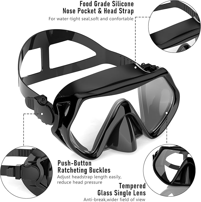Snorkeling Gear, Dry Snorkel Set180° Panoramic Wide View,Anti-Fog Scuba Diving Mask, Professional Snorkeling Gear for Free Breathing, Swimming, Diving