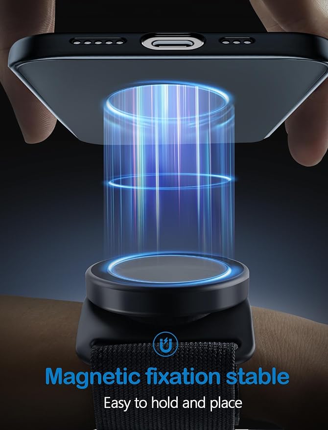 TOPGO [2 Generation Upgrad] Running Phone Holder for iPhone [360° Rotatable & Built-in Retractable Rope] Magnetic Wrist Phone Holder, Magsafe Armband for iPhone 17 Pro and Android (Black, 2 Straps)