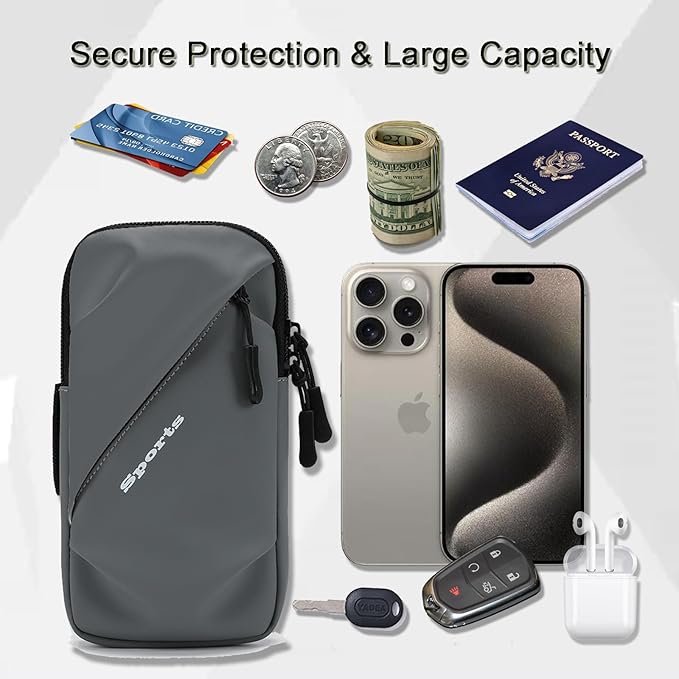Cell Phone Armbands Running Phone Holder Armband, Shoulder Holster Phone Purse Crossbody Bag Pouch (Gray)