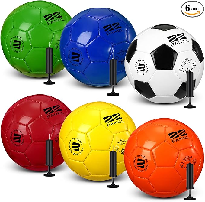 Deflated Soccer Balls with Pump Bulk Outdoor and Indoor Training Practice Soccer Ball Machine Stitched for Sports Birthday Gift Party Supplies