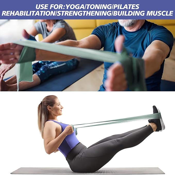 Workout Resistance Bands - Natural Latex Exercise Bands for Physical Therapy, Stretching, Yoga, Pilates, Strength Training & Home/Gym Fitness