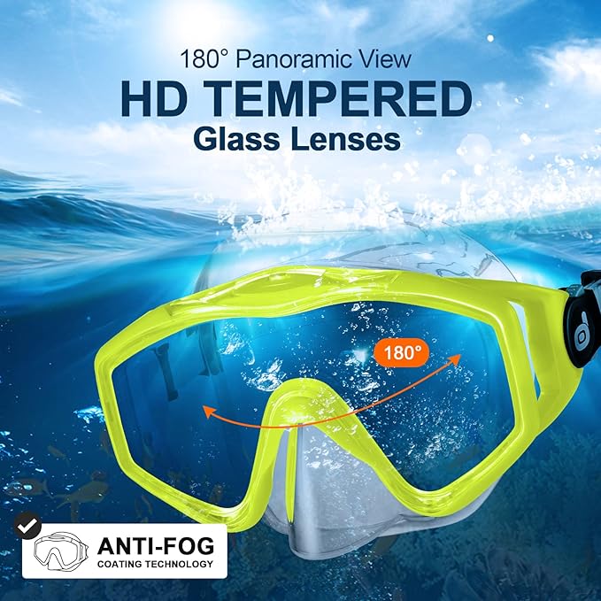 Odoland Kids Snorkeling Packages Snorkel Set, Dry Top Snorkel Mask with Adjustable Swim Fins for Boys and Girls Age 7-14