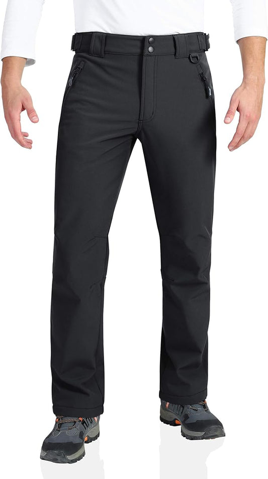 Outdoor Ventures Men's Lite Waterproof Windproof Fleece Lined Warm Hiking Ski Snow Pants Expandable-Waist