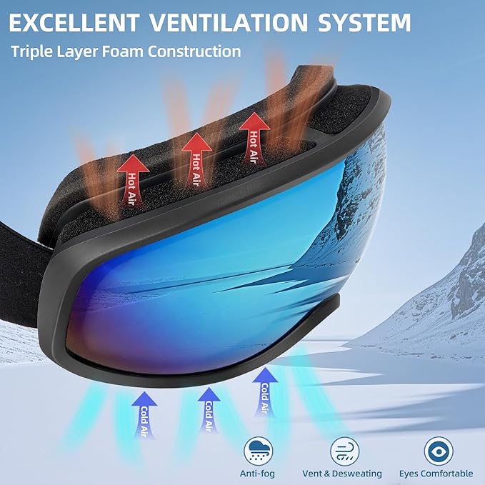 Freela Ski Goggles OTG Men Women, Over Glasses Snow Snowboard Sports Goggles for Adult Youth 100% UV400 Protection Anti Fog