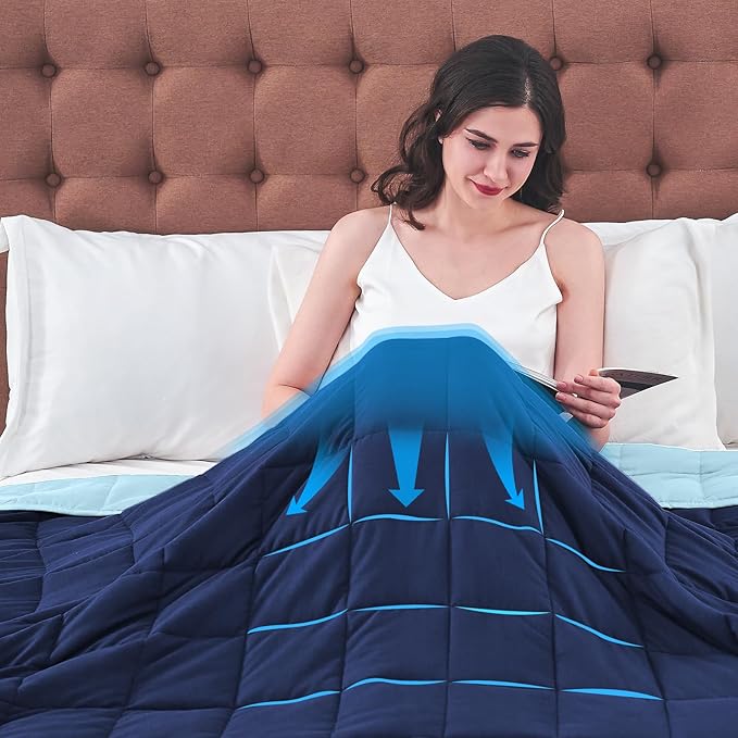 King Size Weighted Blanket for Adults (30 lbs, 80” x 87”, Navy & Blue) Cooling Heavy Blanket for Sleeping Perfect for 290-310 lbs, Breathable Blanket for Adults & Couple All Season, Machine Washable