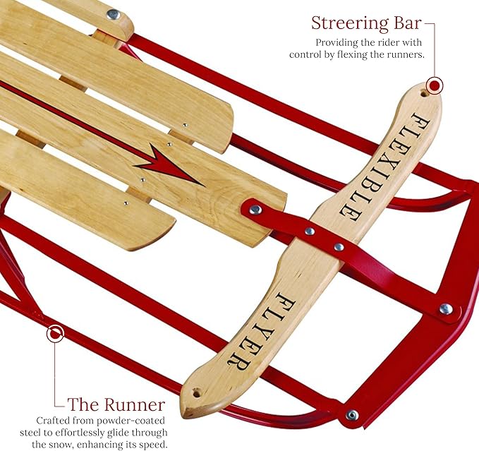 Flexible Flyer Metal Runner Sled. Steel & Wood Steering Snow Slider