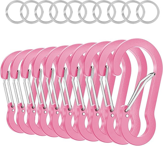 sprookber 3.2 Inch Aluminum Carabiner Clips D Ring, Caribeaner Spring Snap Hook with Keychain for Camping, Hiking, Gym & Outdoor Gear, Set of 10