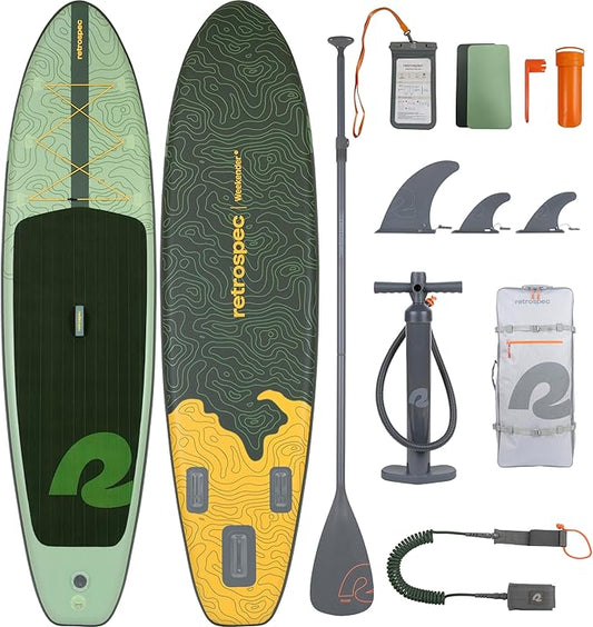 Retrospec Weekender Inflatable Paddle Board with Beach Accessories - 10'6" X 32in SUP Board, Textured Deck Pad, Pump & Travel Bag - Lightweight iSUP