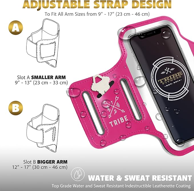 TRIBE Running Phone Holder Armband. iPhone & Galaxy Cell Phone Sports Arm Bands for Women, Men, Runners, Jogging, Walking, Exercise & Gym Workout. Fits All Smartphones. Adjustable Strap, CC/Key Pocket