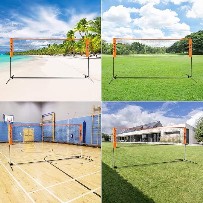 Portable Badminton Net Set, Adjustable Height Tennis Net, Kids Volleyball,Soccer Net Easy Setup Nylon Sports Net with Poles for Backyard, Indoor, Outdoor, Beach