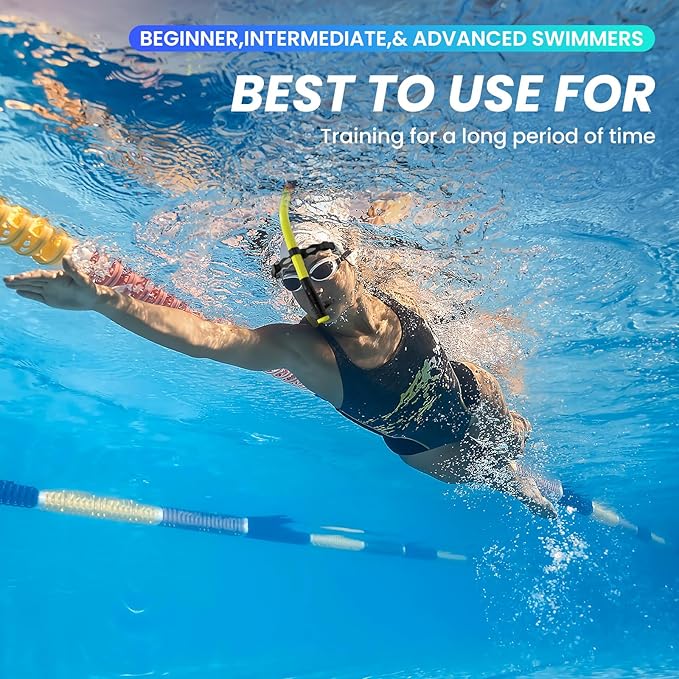 Swimmer's Snorkel for Lap Swimming, Adult Snorkeling Gear Swim Training, Center-Mount Silicone Mouthpiece One-Way Purge Valve in Pool and Open Water