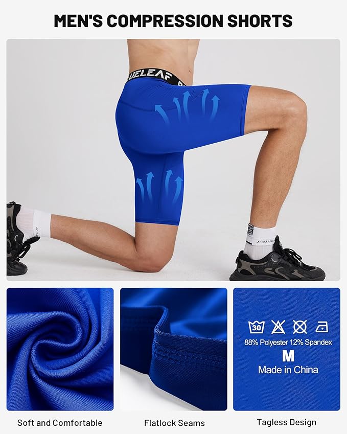 Blueleaf Men's Compression Shorts Sports Running Spandex Shorts Performance Athletic Workout Base Layer Underwear