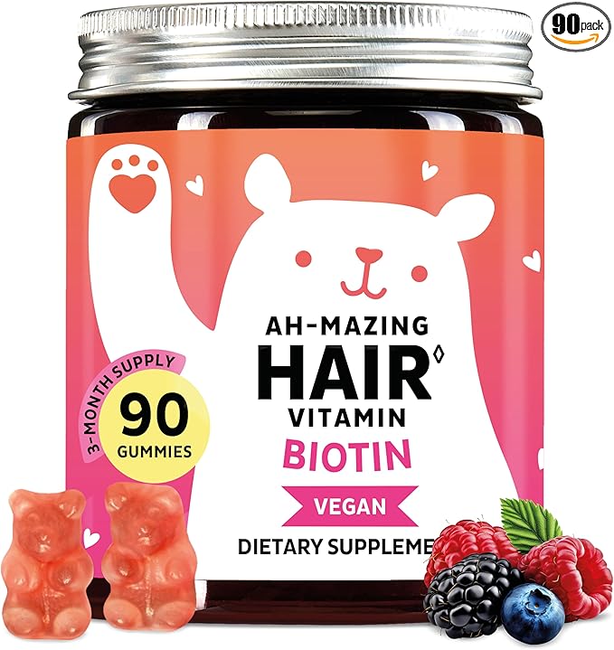Biotin Gummies for Hair, Skin & Nails. 5,000 mcg High Potency Vegan Vitamins for Faster Hair Growth, Stronger Nails & Healthy Skin. with Vitamins C & E, 90 Gummies