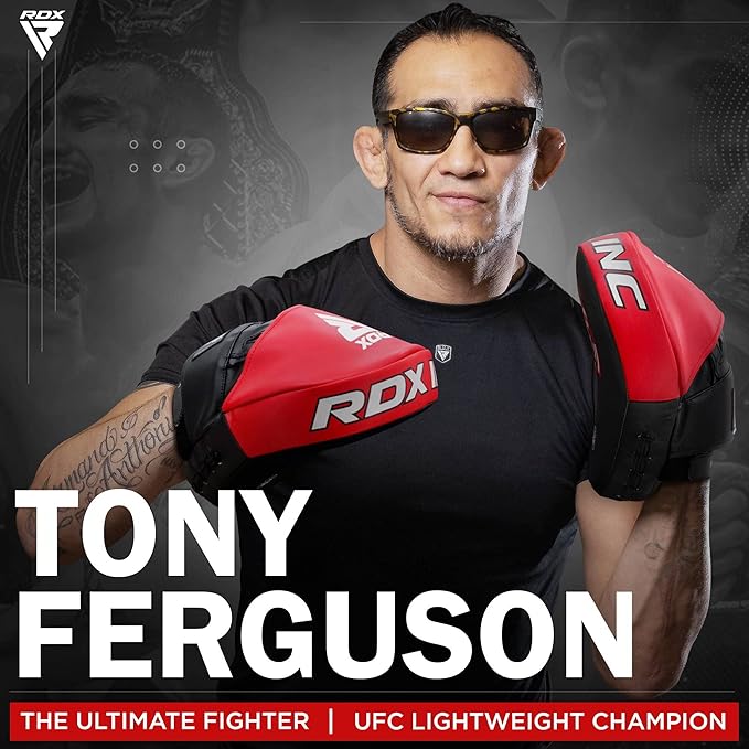 RDX Boxing Pads Focus Mitts, Maya Hide Leather Curved Hook and Jab Target Hand Pads, Great for MMA, Kickboxing, Martial Arts, Muay Thai, Karate Training, Padded Punching, Coaching Strike Shield