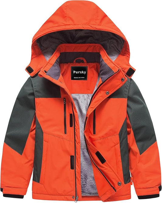 Pursky Boy's Waterproof Ski Jacket Kids Winter Snow Coats Fleece Raincoats Parka