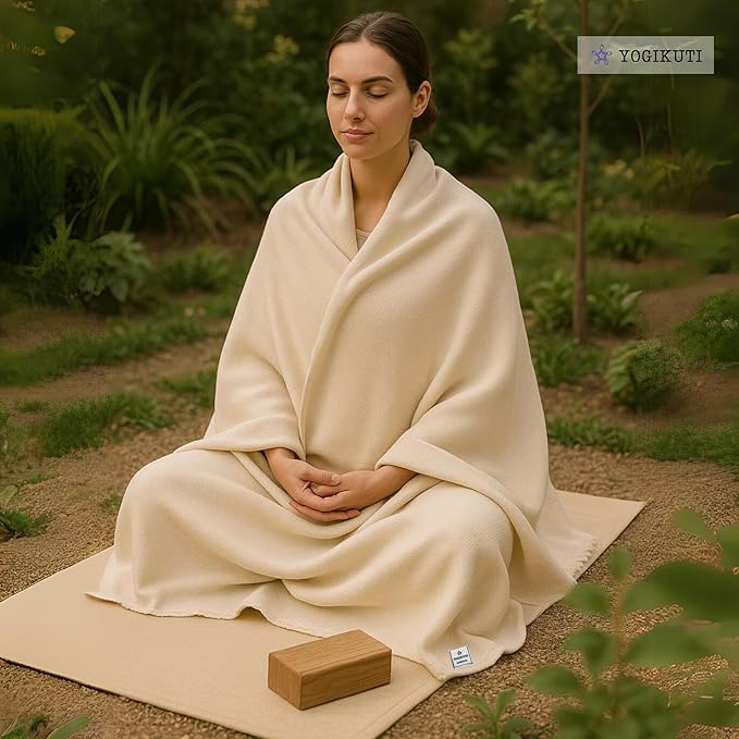 Yogikuti Iyengar Cotton Yoga Blanket Set of One – Thick Handwoven Yoga Blankets for Restorative Yoga, Meditation & Pranayama – Premium Cotton Yoga Blanket for Support & Comfort in Pranayama