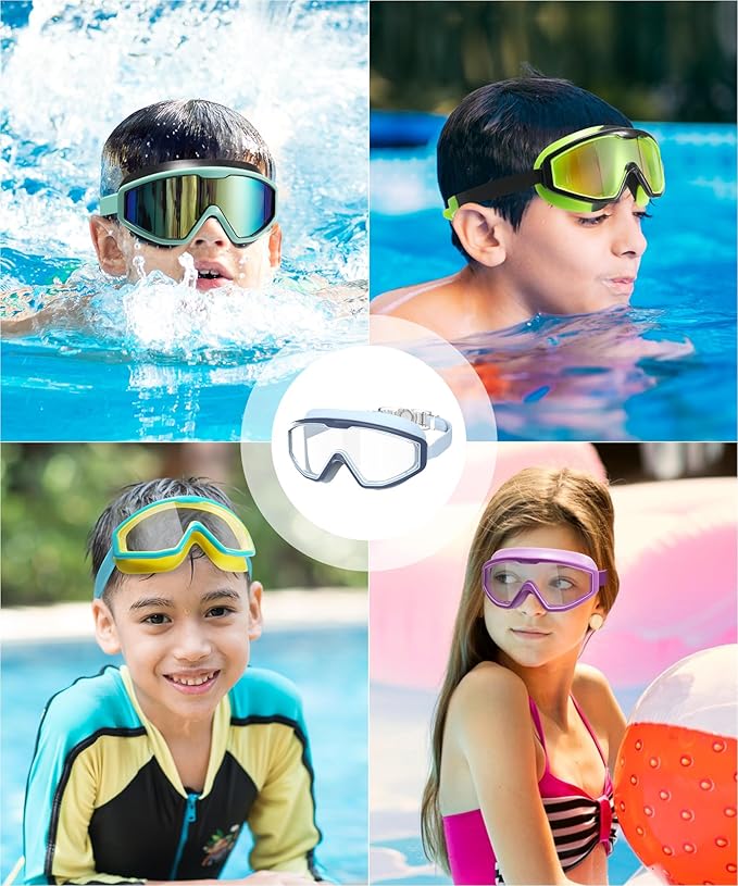 NSSIW Swim Goggles Swimming Kids-Goggles: Anti Fog No Leak with Nose Clip Earplugs for Girls Boys Youth 6-14 3 Pack