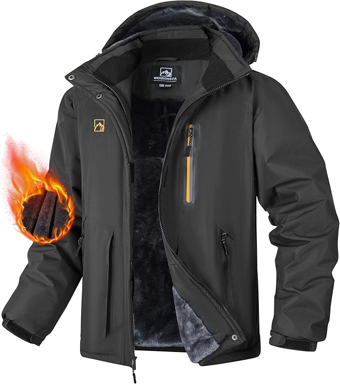 WENRONSTA Men's Ski Snow Jacket Winter Coat Warm Waterproof Windbreaker Mountain Snowboarding Hooded Hiking Traval