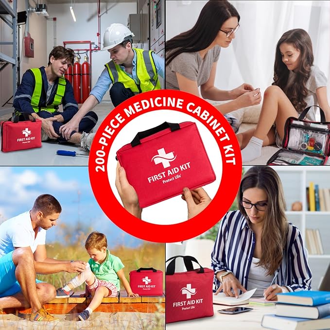 Protect Life Survival First Aid Kit for Home/Business, Camping Survival Kits | Mini Travel First Aid Kit | Camping Equipment | Small Kits for Car | Outdoor Emergency Survivals Pack - 200pcs