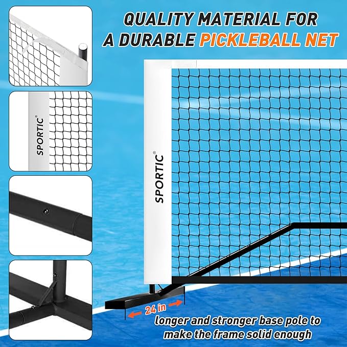 SPORTIC 22FT Pickleball Net Set – Regulation Size Portable Net with Carry Bag, Court Markers, Quick Setup Steel Frame for Driveway, Backyard, Indoor & Outdoor