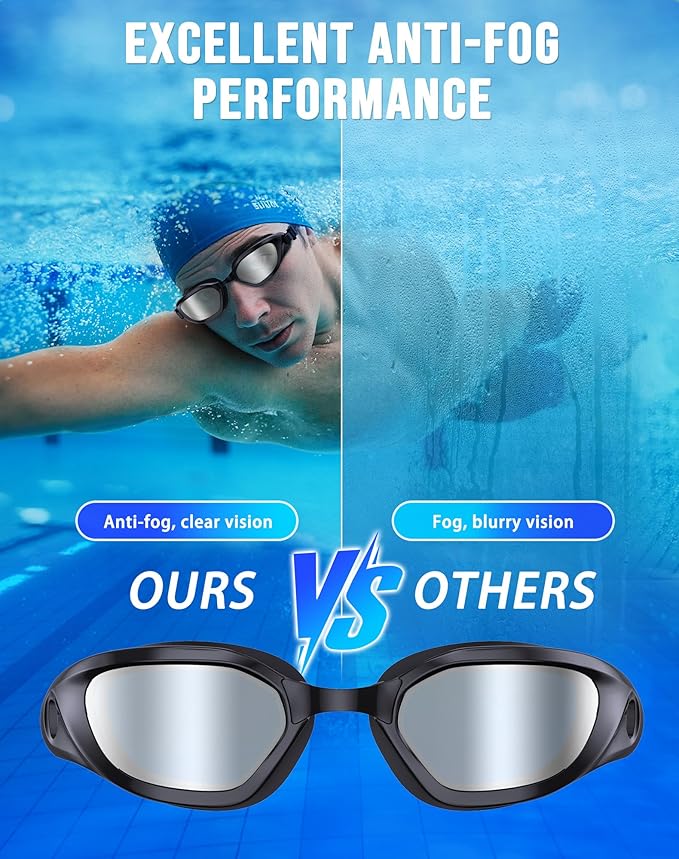Swim Goggles, Unisex Adult Swimming Goggles Anti Fog Anti UV No Leakage Wide View for Men Women Youth