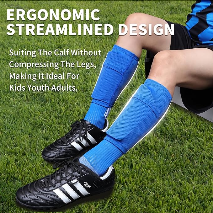 Soccer Shin Guards for Kids Youth Adults - Shin Pads and Sleeves with Optimized Insert Pocket for Boys Girls Men Women for Football Games - Protective Soccer Equipment