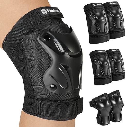 Skating Protective Gear Adult Youth Knee Pads and Elbow Pads Set, Skateboard Wrist Guards for Roller Skating Skateboarding Cycling Black