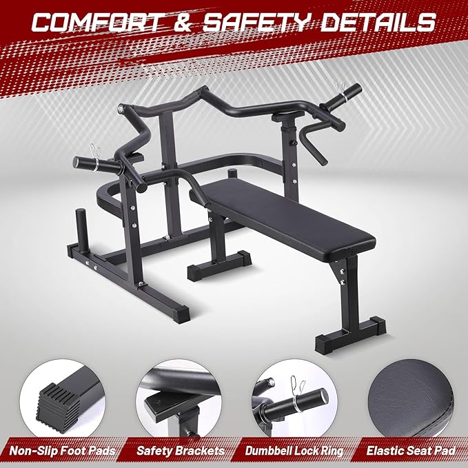 Chest Press Machine, Weight Bench Press Machine, Adjustable Flat Incline Bench with Independent Converging Arms, Multifunctional Bench Press Rack for Home Gym Equipment