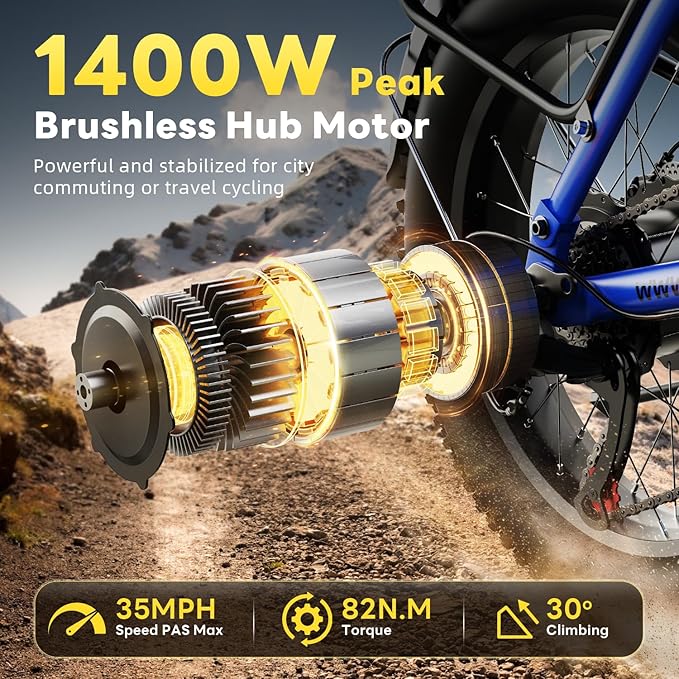 Electric Bike for Adults 1400W Peak, 48V 20AH(960WH) Removable Battery, 20"x4" Fat Tire Full Suspension 80 Miles Range Step-Thru 30+MPH Hunting Ebike, 7-Speed Dual Brakes Electric Bicycle