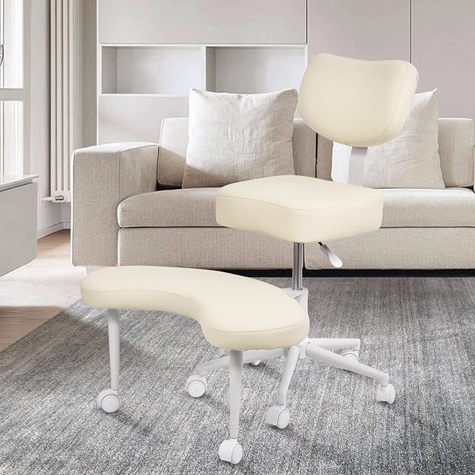 Meditation Chair Cross Legged ADHD Office Chair for Adults with Wheels Ergonomic Back Support and Leg Rest for Multi Position Criss Cross Sitting Kneeling and Yoga Height Adjustable, Leather Style