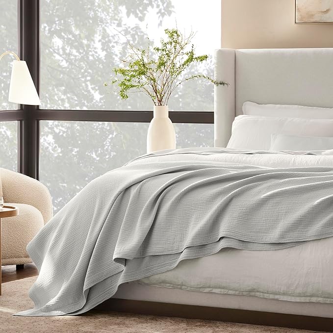 BOLL & BRANCH Dream Bed Blanket - Twin/Twin XL, Mist - Luxury 100% Organic Cotton - Soft, Lightweight and Breathable - Cloud-Like Touch