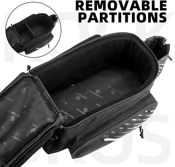 ROCKBROS Bike Rack Bag Bicycle Bag Trunk Rear Rack Bag Bike Panniers Bike Accessories Basket Storage Luggage Saddle Shoulder Bag 13L for E bike, Bicycle With Rain Cover Biking Accessories Gear