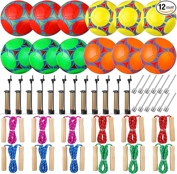 12 Sets Operation Christmas Deflated Soccer Ball Bulk with Pump Jump Rope, Bulk Soccer Balls 7.25 ft Adjustable Skipping Rope Outside Sport Balls