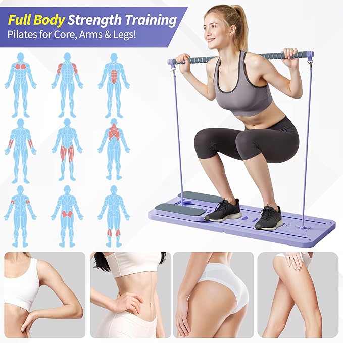 Pilates Reformer Set, ESBANY Pilates Board with Phone Holder, Multi-Purpose Foldable Pilates Reformer Machine, Portable Home Pilates Slider Board Equipment for Home Workout, Fitness, Exercise, Abs