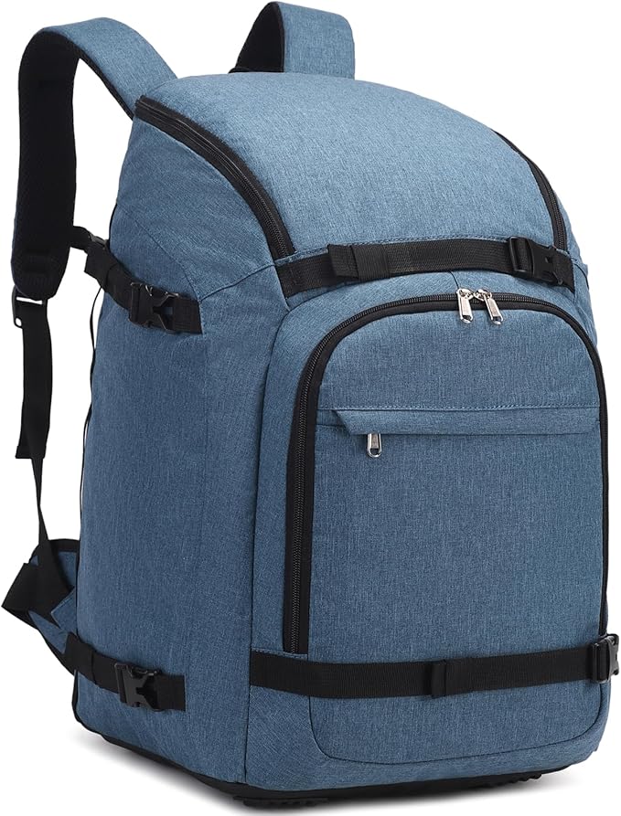 JIANYA Ski Boot Bag, 50L Waterproof Travel Backpack for Snowboard, Ski Helmet, Goggles, Gloves & Accessories, Blue