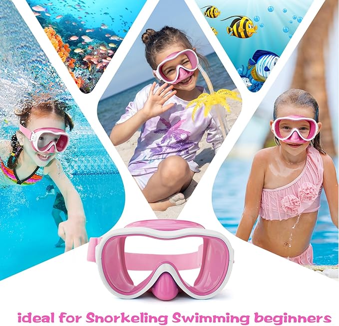 Kids Swim Goggles with Nose Cover, Anti-Leak Swim Mask with Elastic Fabric Strap, UV Protection Swimming Goggles for Kids
