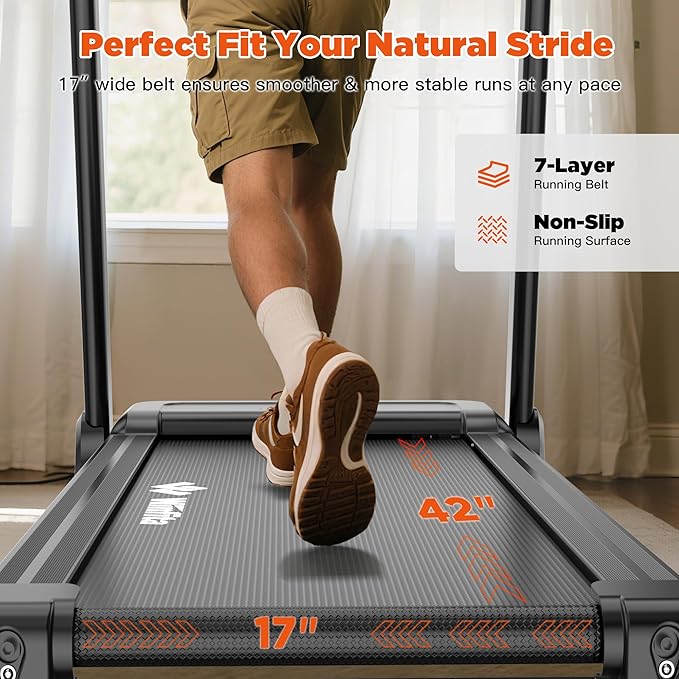 3.5HP Folding Treadmills for Home with Incline Optional, 300 lbs Capacity, 8.0MPH Speed, 17'' Wide Belt, App, Bluetooth Connection, 64 Programs, USB Charging Port, BMI Detector for Home Use