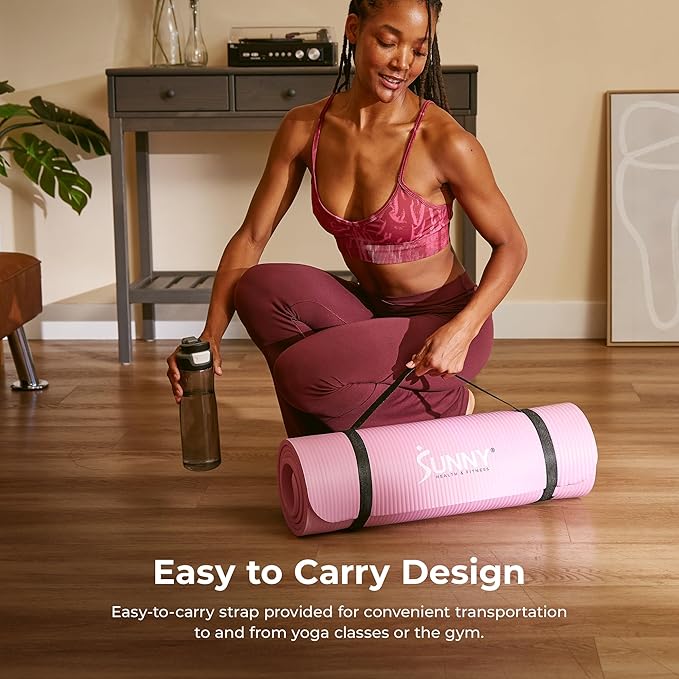 Sunny Health & Fitness Non-Slip Yoga Mat – Durable, Anti-Tear, Lightweight, Cushioned Support for Yoga, Pilates, Stretching Exercises, Meditation and Floor Workouts | Multiple Sizes & Colors