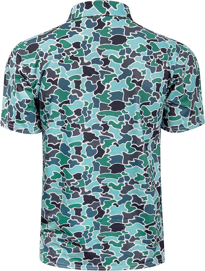 TAPULCO Mens Quick Dry Polo Shirts Camouflage Pattern Performance Athletic Lightweight Breathable Casual Golf Tshirts
