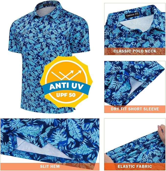 TAPULCO Mens Quick Dry Polo Shirts Camouflage Pattern Performance Athletic Lightweight Breathable Casual Golf Tshirts
