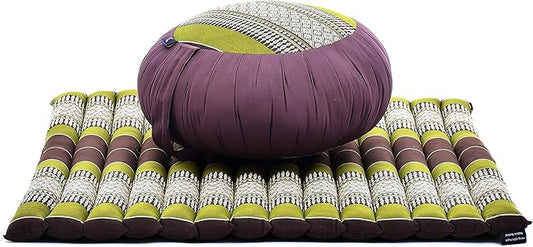 Leewadee Meditation Cushion Set – 1 Round Zafu Meditation Pillow and 1 Square Roll-Up Zabuton Meditation Mat, Pillows Bundle Filled with Kapok