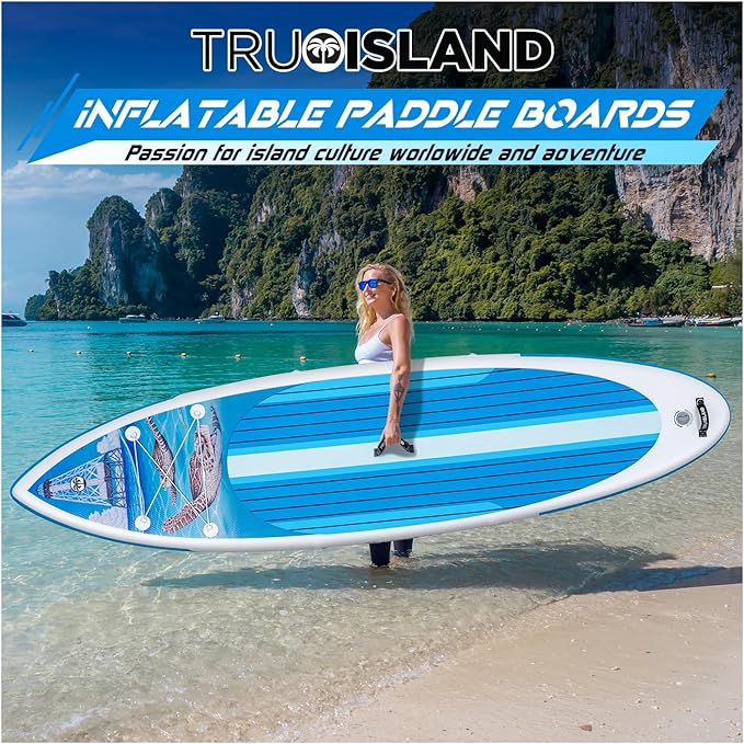 TRUISLAND Inflatable Paddle Board, Stand Up Paddle Board with Backpack, Non-Slip Thickened Deckpad, Waterproof Phone Case, Leash, Paddle, Hand Pump