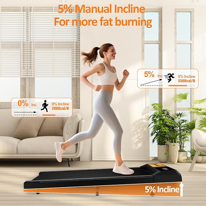 2.5HP Walking Treadmill Pad Incline, Under Desk Treadmill with Remote, 3 in 1 Low Noise Small Walking Mini Pad with Led Screen, Compact Treadmills for Home, 265lbs Capacity